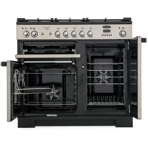 Rangemaster Kitchener KCH100NGFSS/C - Stainless Steel & Chrome Gas Range Cooker - 100cm - A+ Energy