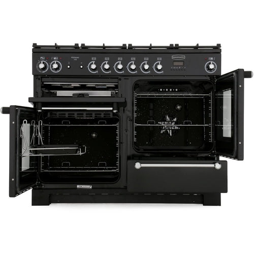Rangemaster Kitchener KCH110NGFBL/C - Black/Chrome Gas Range Cooker - 110cm - A+ Energy