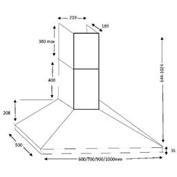 CDA ECH93BL - Black 90cm Chimney Extractor - 468m³/h - C Energy Rated