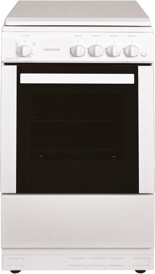 Statesman LEGACY50GSLF -SLIM DEPTH 50CM White Single Oven Gas Cooker with Lid - 4 Gas Burners, 51L Capacity - A Energy Rating
