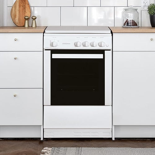 Statesman LEGACY50GSLF -SLIM DEPTH 50CM White Single Oven Gas Cooker with Lid - 4 Gas Burners, 51L Capacity - A Energy Rating