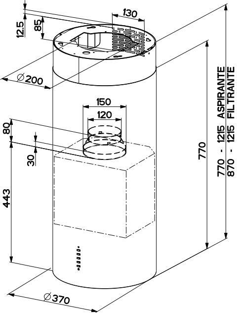 Faber CYLINDRA-ISOLA-EV8-X-A37 - Stainless Steel Island Hood - 37cm - C Rated
