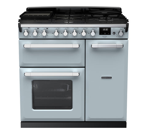 Rangemaster ESDL90DFPMSB/CM1 Estel Deluxe 90cm Dual Fuel Misty Blue/Chrome