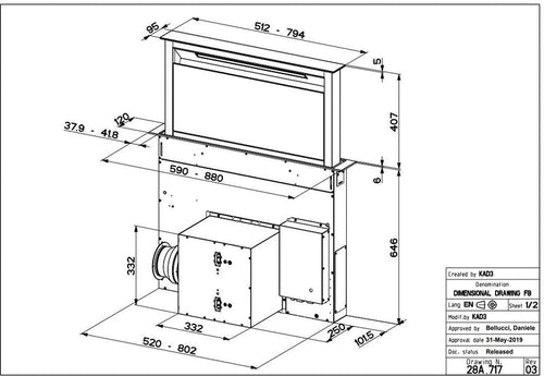 Faber FABULA-PLUS-EVO-A60 - Black Glass/Stainless Steel 60cm Downdraft Extractor - B Energy Rated