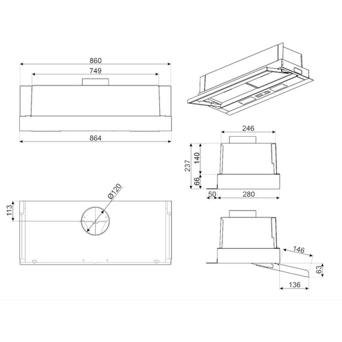 Smeg KSET86LX3 - Stainless Steel Telescopic Cooker Hood - 225m³/h - C Energy Rated