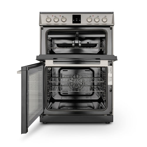 Montpellier MDOC60FS - Silver 60cm Ceramic Double Cooker - 4 Zones, 111L Total Capacity - A/A Energy