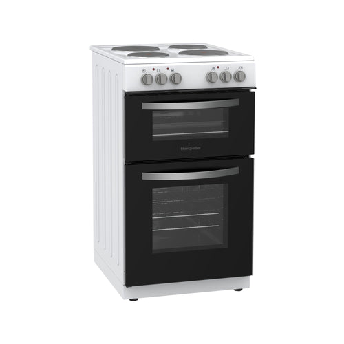 Montpellier MTCE50W - White 50cm Twin Cavity Electric Cooker - Solid Plate Hobs - Energy Rating Unavailable