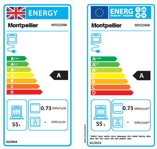 Montpellier MTCE50W - White 50cm Twin Cavity Electric Cooker - Solid Plate Hobs - Energy Rating Unavailable