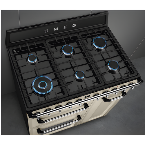 Smeg TR93P - Cream 6 Zone Dual Fuel Cooker - A/A energy