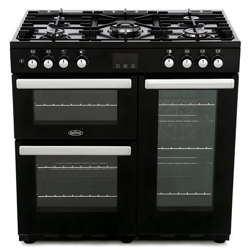 Belling COOKCENTRE 444444071  90DFT BLK - Black 5 Zone Dual Fuel Cooker - A energy