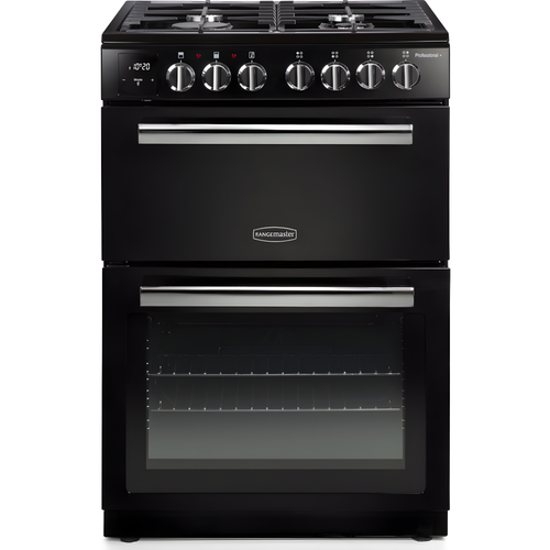 Rangemaster PROPL60DFFBL/C - Black/Chrome Dual Fuel Cooker - Double Oven - A Rated