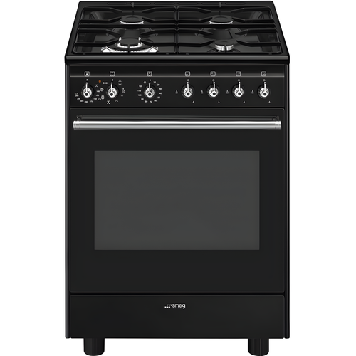 Smeg CX61GMBL Concert - Black Dual Fuel Cooker with Single Oven - 4 Gas Burners - 70L Capacity - A Energy Rating